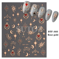 Golden Heart Stickers for Nails Laser Adhesive Sliders DIY Nail Art