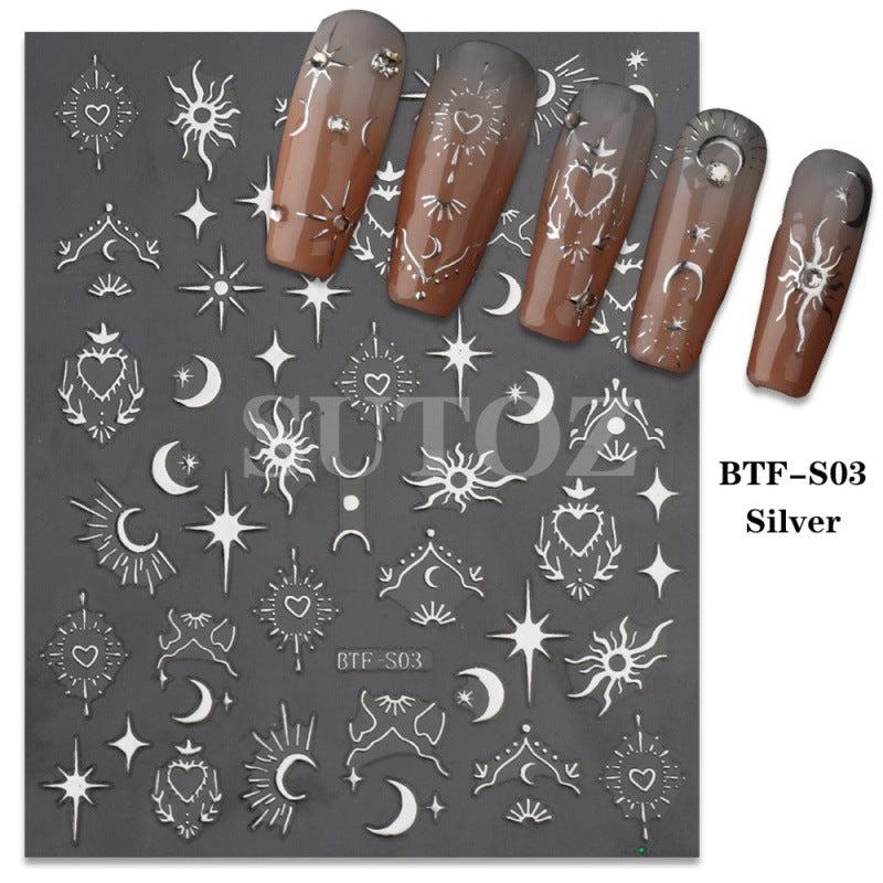 Golden Heart Stickers for Nails Laser Adhesive Sliders DIY Nail Art