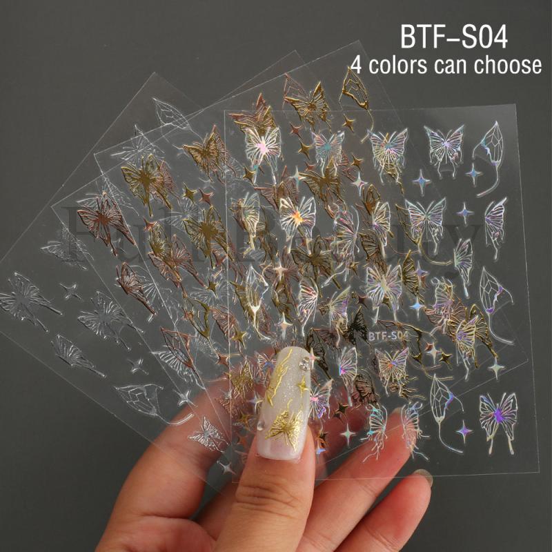 Golden Heart Stickers for Nails Laser Adhesive Sliders DIY Nail Art