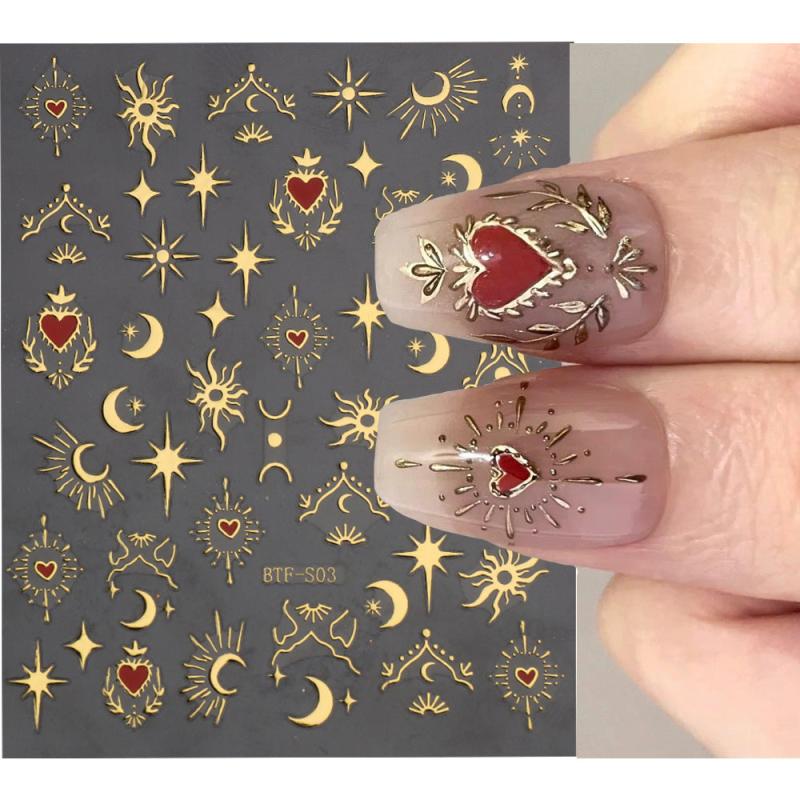 Golden Heart Stickers for Nails Laser Adhesive Sliders DIY Nail Art