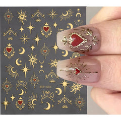 Golden Heart Stickers for Nails Laser Adhesive Sliders DIY Nail Art