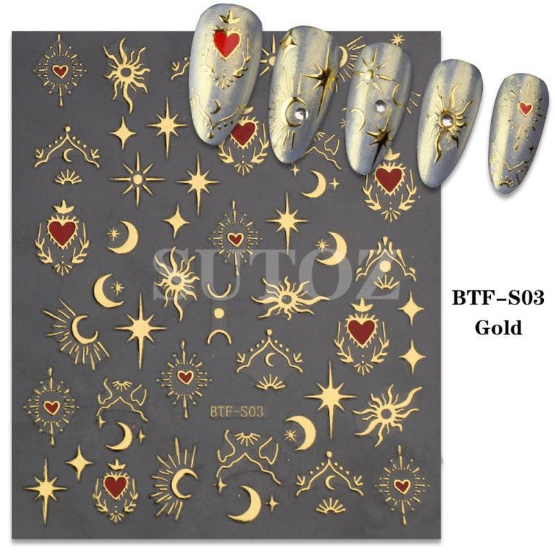 Golden Heart Stickers for Nails Laser Adhesive Sliders DIY Nail Art