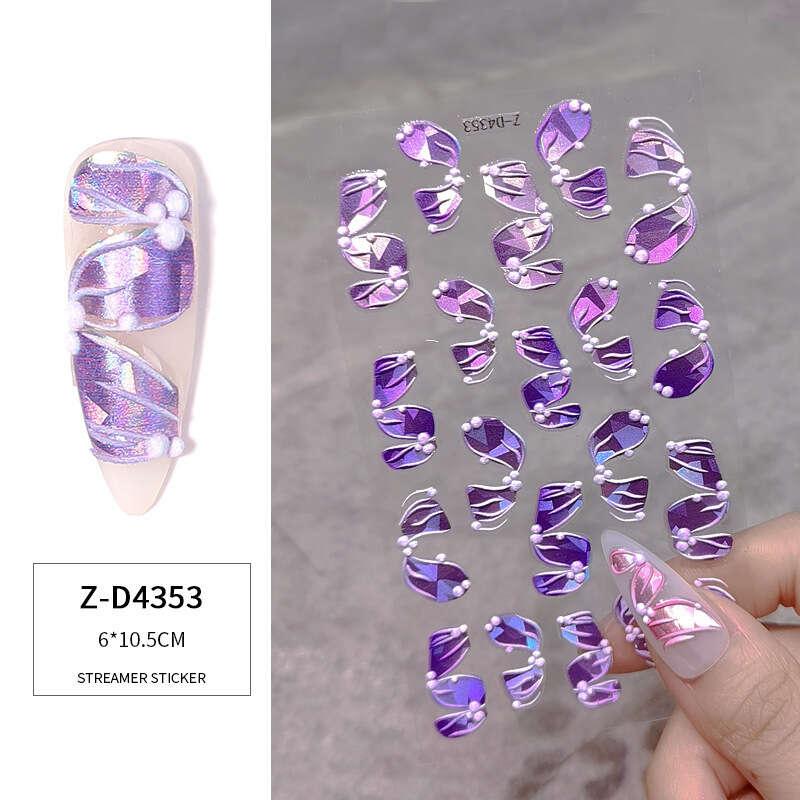 5D Relief Laser Streamer Nail Stickers DIY With Back Glue