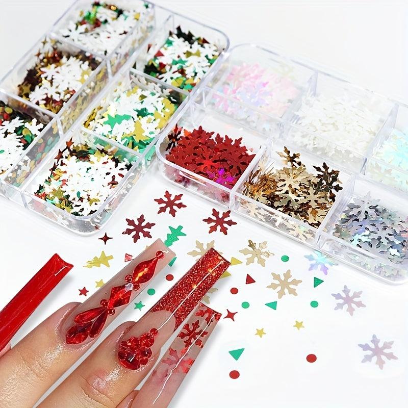 Snowflake Nail Art Glitter Sequins - Christmas Winter Nail Design Supply