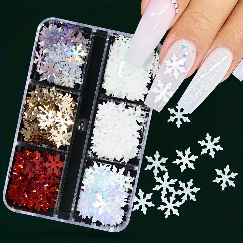 Snowflake Nail Art Glitter Sequins - Christmas Winter Nail Design Supply