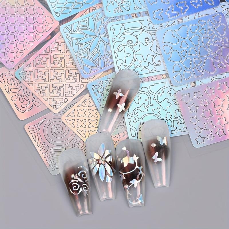 24pcs Nail Vinyl Stencils Nail Decoration Stickers Set Nail Stickers Tips