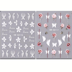 5D Embossed Flowers Nail Stickers Rose Butterfly Letter Cotton Sliders