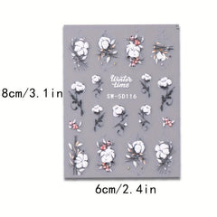 5D Embossed Flowers Nail Stickers Rose Butterfly Letter Cotton Sliders