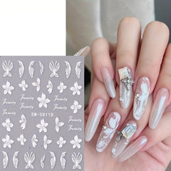 5D Embossed Flowers Nail Stickers Rose Butterfly Letter Cotton Sliders