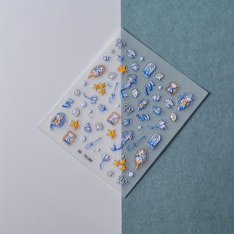 5D Embossed Mermaid Nail Art Stickers Self Adhesive Shell Decals