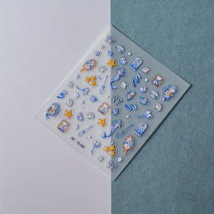 5D Embossed Mermaid Nail Art Stickers Self Adhesive Shell Decals