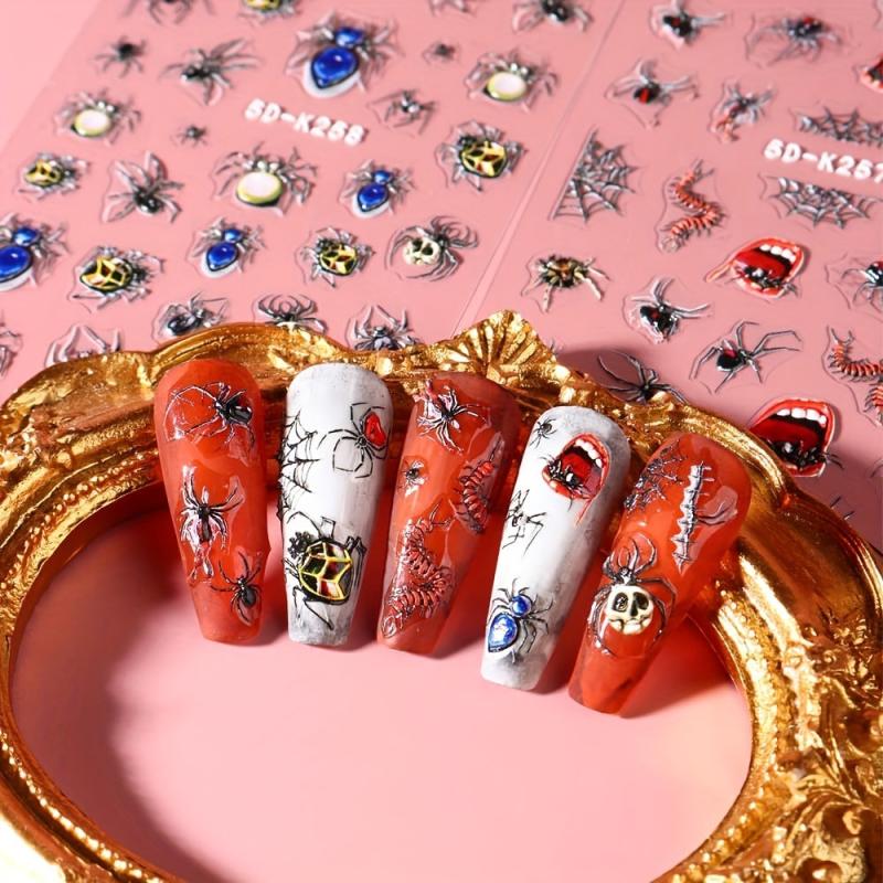 Halloween Nail Art Sticker Red Eyeball Spider Nail Art Decals Gothic Style