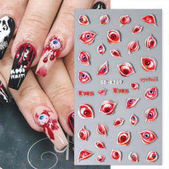 Halloween Nail Art Sticker Red Eyeball Spider Nail Art Decals Gothic Style
