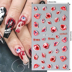 Halloween Nail Art Sticker Red Eyeball Spider Nail Art Decals Gothic Style