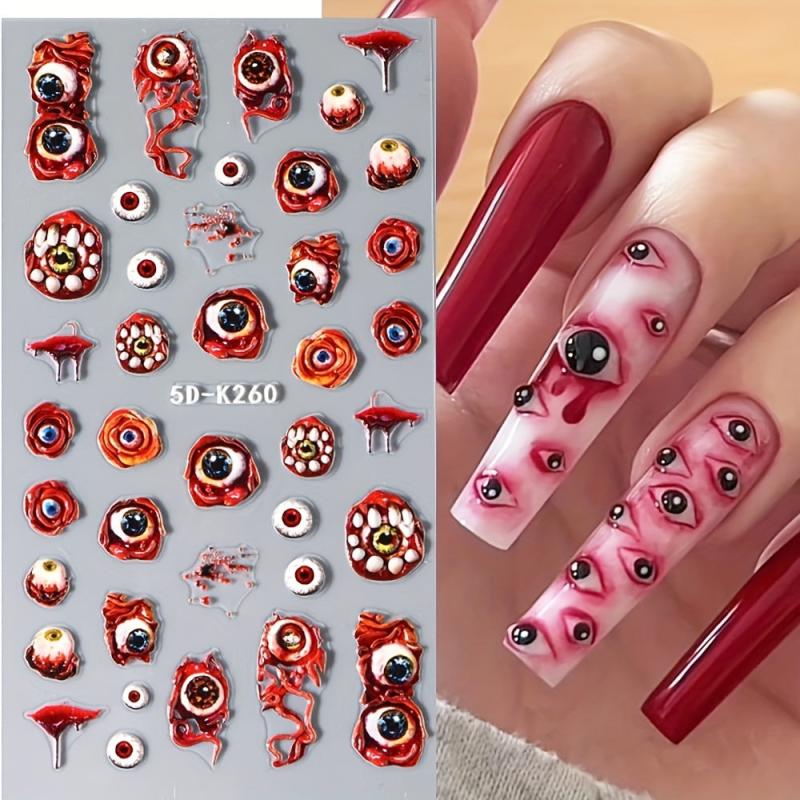 Halloween Nail Art Sticker Red Eyeball Spider Nail Art Decals Gothic Style