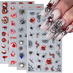 Halloween Nail Art Sticker Red Eyeball Spider Nail Art Decals Gothic Style