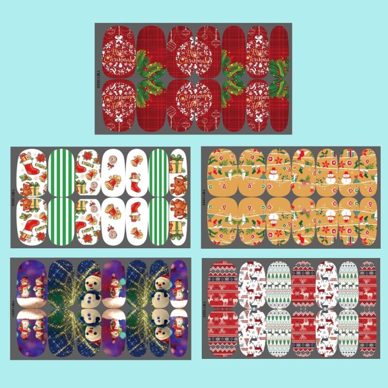 5 Snowflake Snowmen Elk Tree Christmas Nail Art Stickers - Winter Design