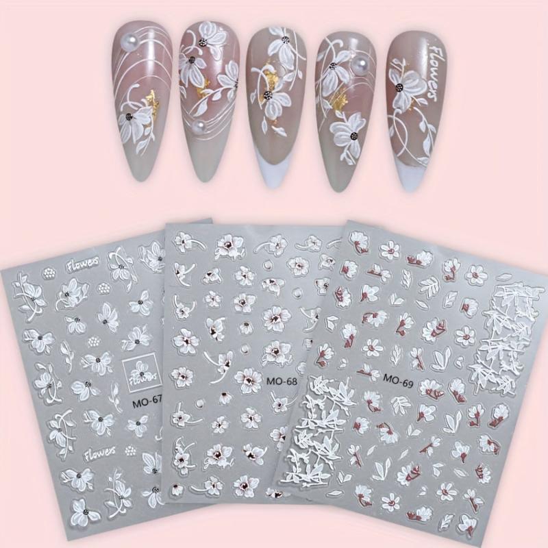3pcs 5D Lace Flower Nail Art Stickers Self Adhesive Decals DIY or Salons