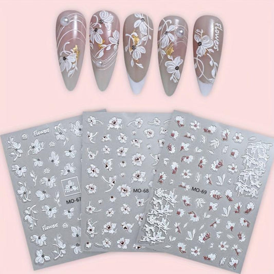 3pcs 5D Lace Flower Nail Art Stickers Self Adhesive Decals DIY or Salons
