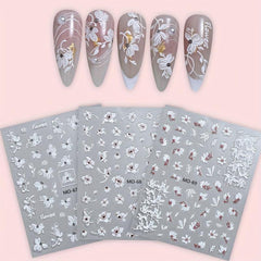 3pcs 5D Lace Flower Nail Art Stickers Self Adhesive Decals DIY or Salons