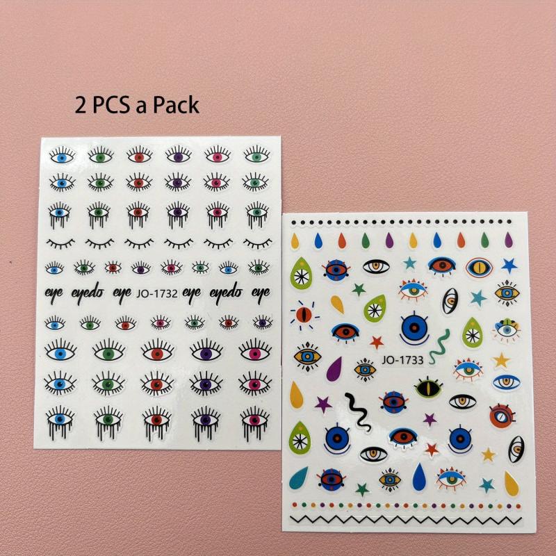 2pcs Evil Eye Nail Art Stickers 3D Self Adhesive Nail Decals for Manicure