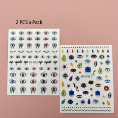 2pcs Evil Eye Nail Art Stickers 3D Self Adhesive Nail Decals for Manicure