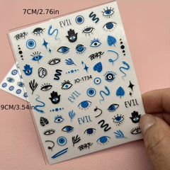 2pcs Evil Eye Nail Art Stickers 3D Self Adhesive Nail Decals for Manicure