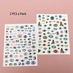 2pcs Evil Eye Nail Art Stickers 3D Self Adhesive Nail Decals for Manicure