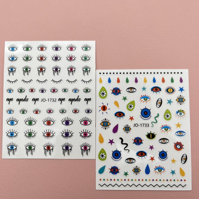 2pcs Evil Eye Nail Art Stickers 3D Self Adhesive Nail Decals for Manicure