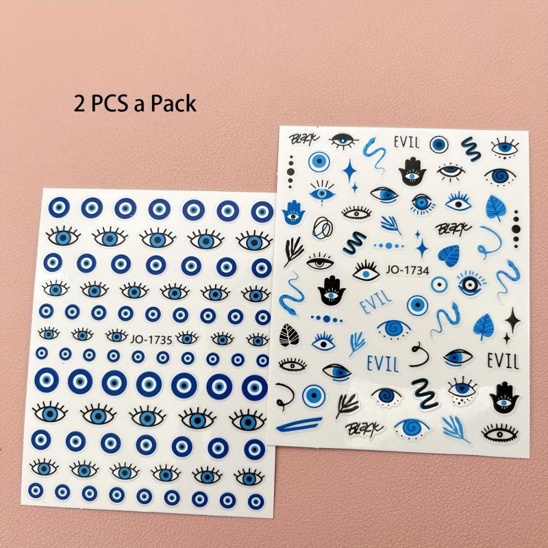 2pcs Evil Eye Nail Art Stickers 3D Self Adhesive Nail Decals for Manicure