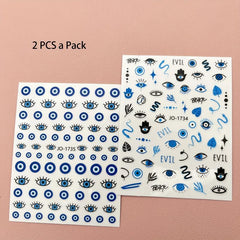 2pcs Evil Eye Nail Art Stickers 3D Self Adhesive Nail Decals for Manicure