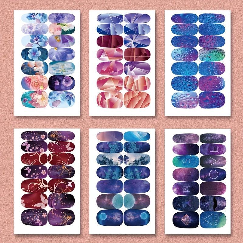 6 Sheets Nail Art Stickers with Self Adhesive Strips for DIY Nail Enhancement