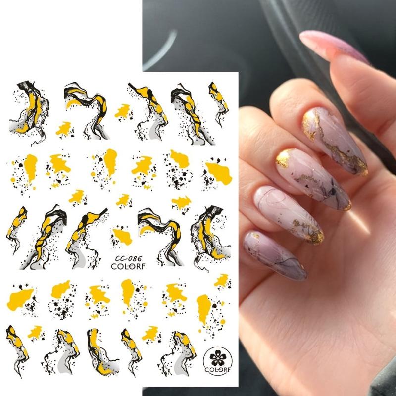 Golden 3D Marble Nail Art Stickers Self Adhesive Strips Lines Decals