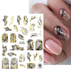 Golden 3D Marble Nail Art Stickers Self Adhesive Strips Lines Decals