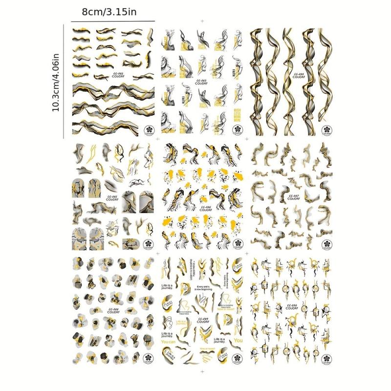 Golden 3D Marble Nail Art Stickers Self Adhesive Strips Lines Decals