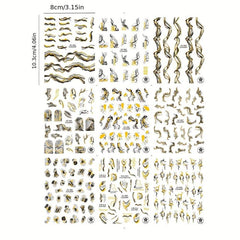 Golden 3D Marble Nail Art Stickers Self Adhesive Strips Lines Decals