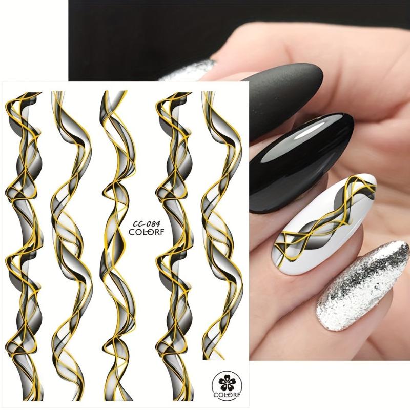 Golden 3D Marble Nail Art Stickers Self Adhesive Strips Lines Decals