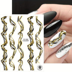 Golden 3D Marble Nail Art Stickers Self Adhesive Strips Lines Decals
