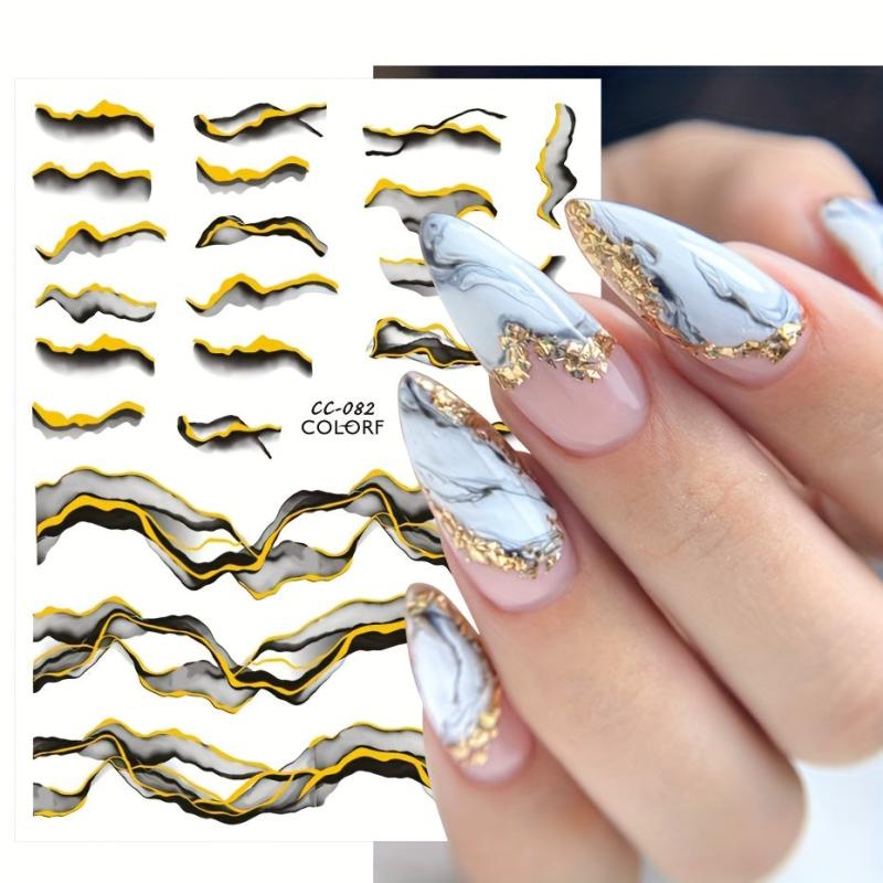 Golden 3D Marble Nail Art Stickers Self Adhesive Strips Lines Decals