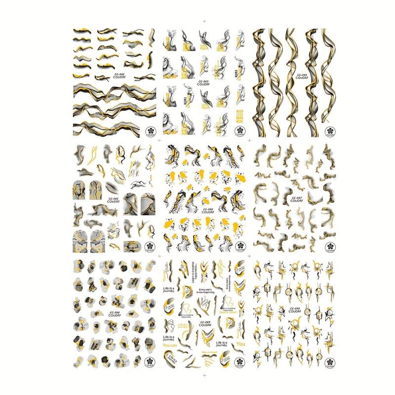 Golden 3D Marble Nail Art Stickers Self Adhesive Strips Lines Decals