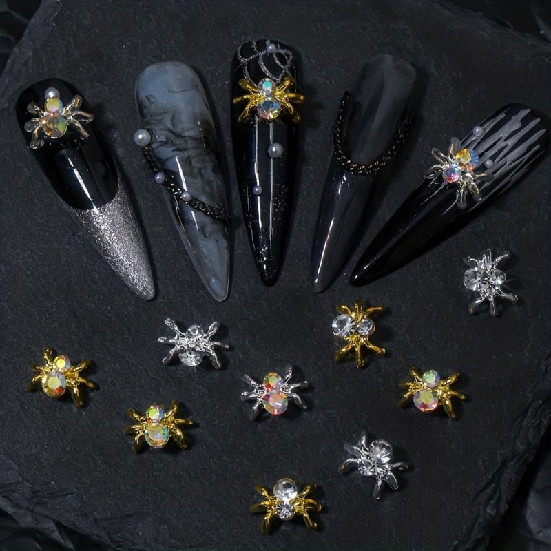 Spider Nail Charms Crystal For Acrylic Nails Bling Art Decor 10 Pcs