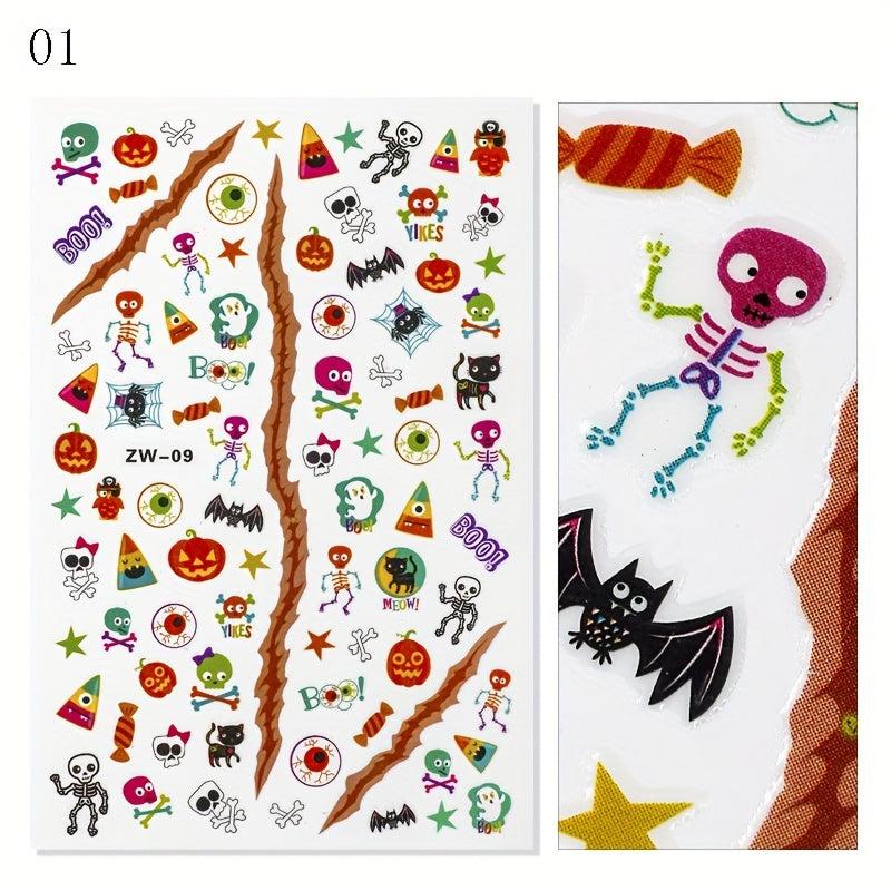 Halloween Nail Art Stickers Skull Maple Leaf Pumpkin Ghost Nail Art Decals