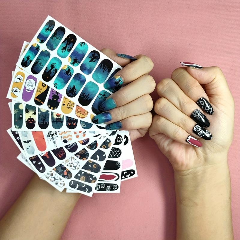 Halloween Nail Polish Stickers Pumpkins Bats Ghosts Spider Gel Nail Decals