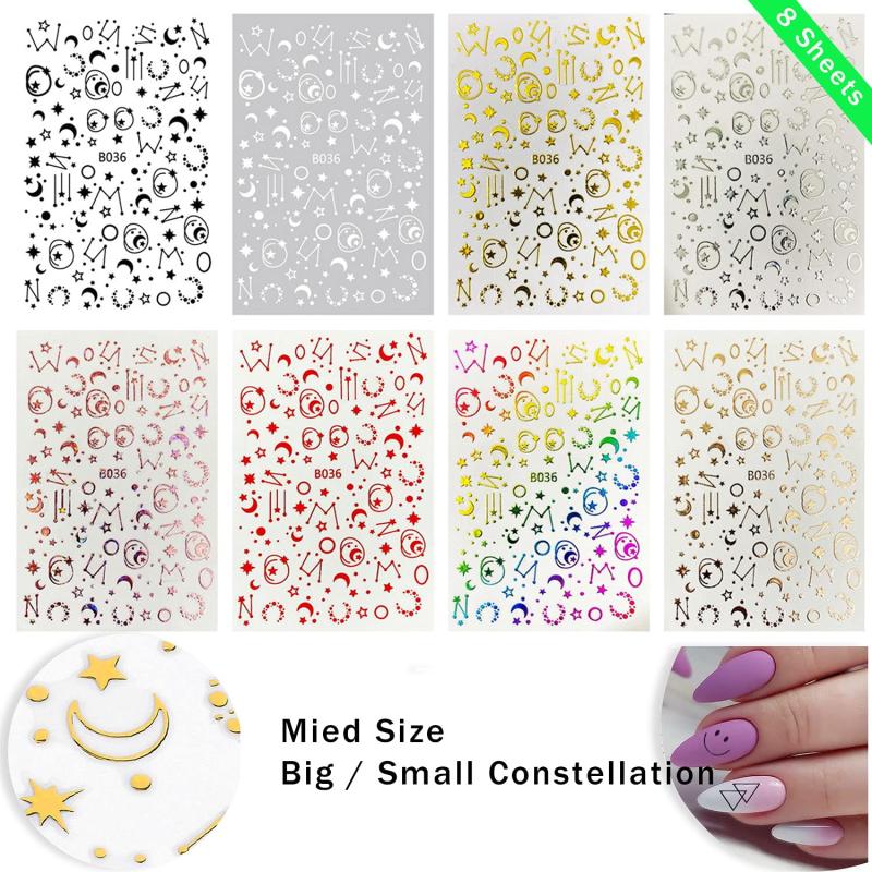 8 Sheets Laser Constellation Nail Art Stickers Decals