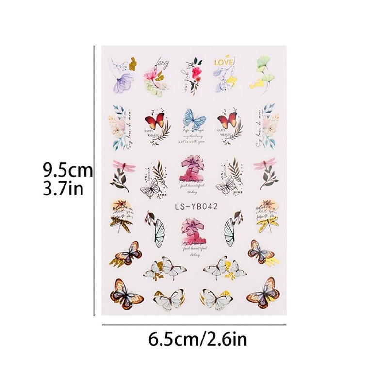 Small Fresh Flowers Butterfly Nail Art Stickers 3D Nail Sticker