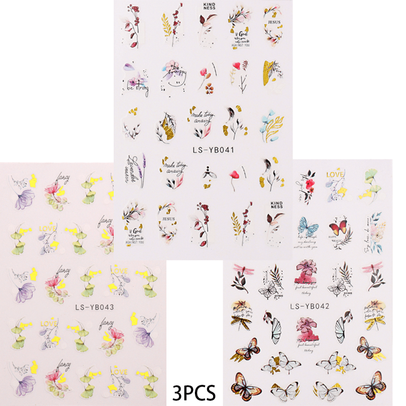 Small Fresh Flowers Butterfly Nail Art Stickers 3D Nail Sticker