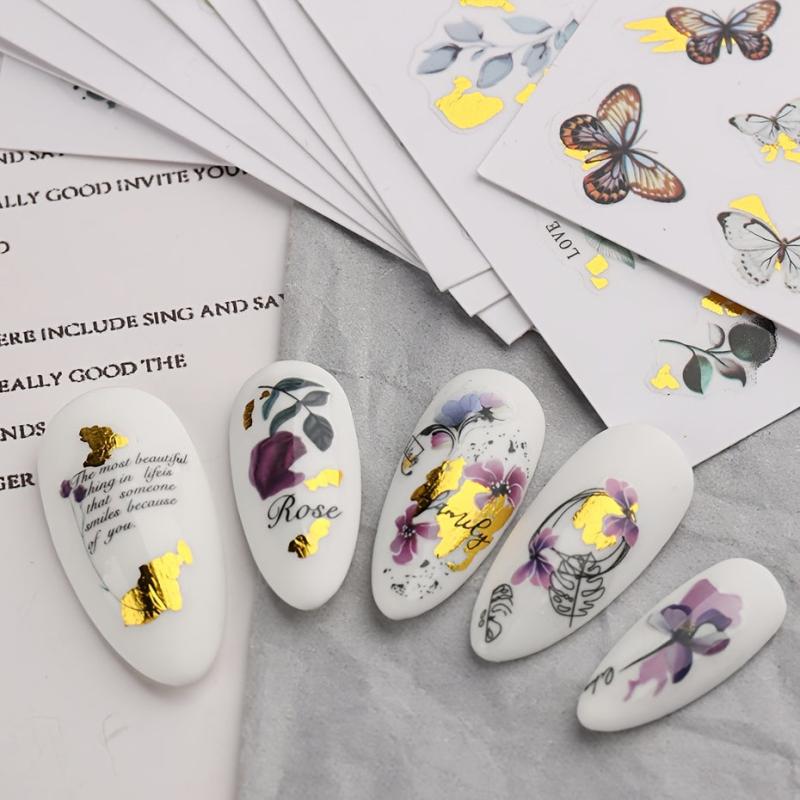 Small Fresh Flowers Butterfly Nail Art Stickers 3D Nail Sticker