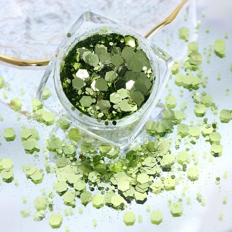 6pcs Green Hexagon Nail Glitter Sequins Chunky Flakes