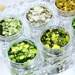 6pcs Green Hexagon Nail Glitter Sequins Chunky Flakes
