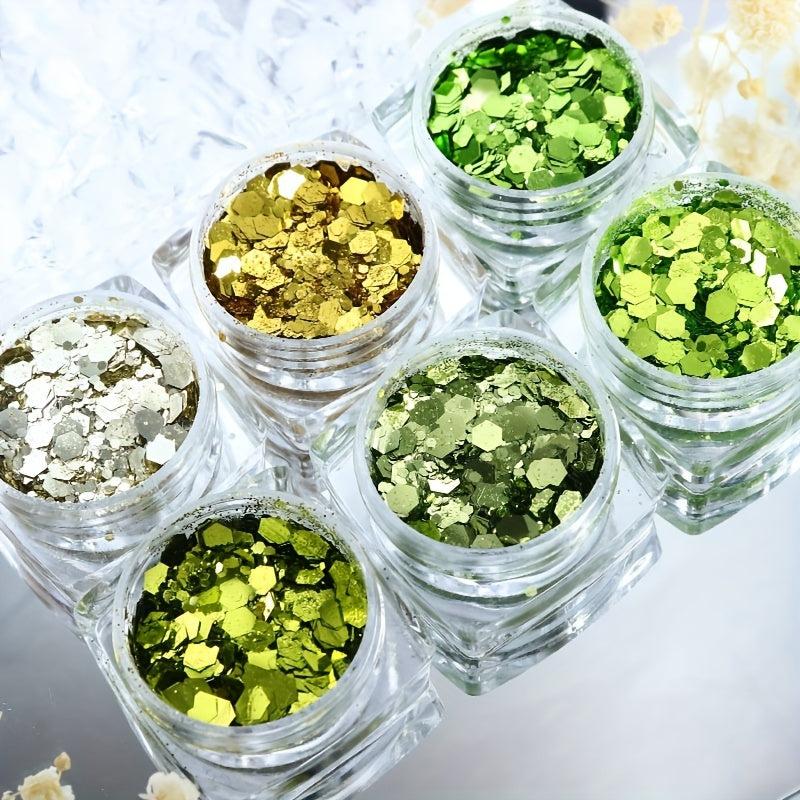 6pcs Green Hexagon Nail Glitter Sequins Chunky Flakes